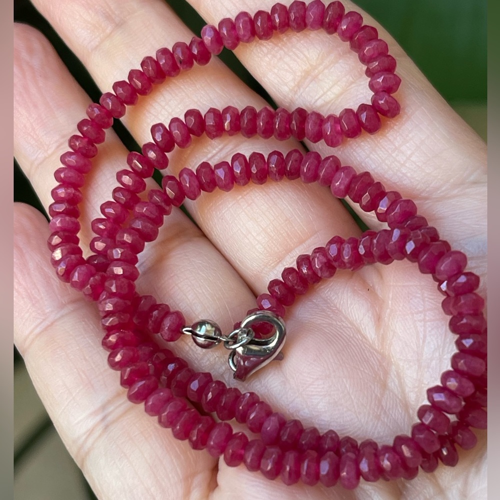 Faceted Red Ruby Bead & Solid Sterling Silver Nec… - image 5